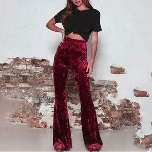 EUC High-Waisted Crushed Velvet Bell Bottoms - Size Medium - Red